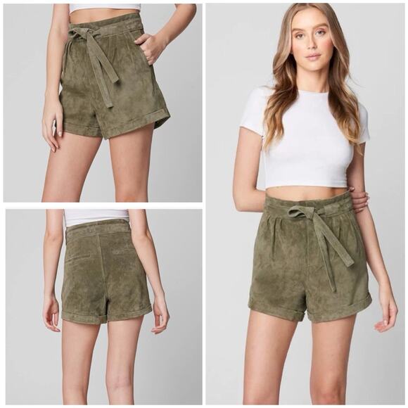 BLANKNYC Pants - BLANK NYC Olive Green Suede Leather Paperbag Shorts Tie Waist Size 25